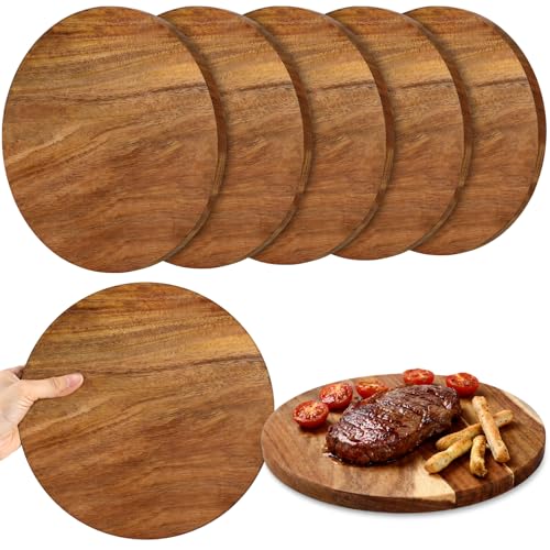 6 Pack 10" Acacia Wooden Round Cutting Boards Bulk 0.6 Inch Thick Round Charcuterie Board Smooth Surface Multipurpose Chopping Serving Tray for Pizza Fruit Vegetables Bread (6 Count)