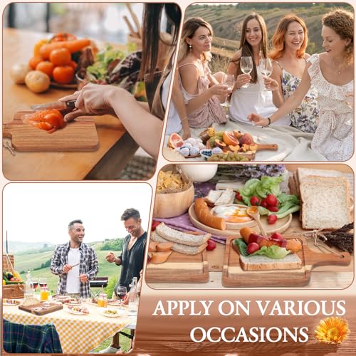 12 Set Acacia Wood Charcuterie Board with Knife Wooden Serving Tray with Groove Acacia Wood Cutting Board with Gift Box and Card for Wedding Baby Shower Housewarming Gift (12 Count)