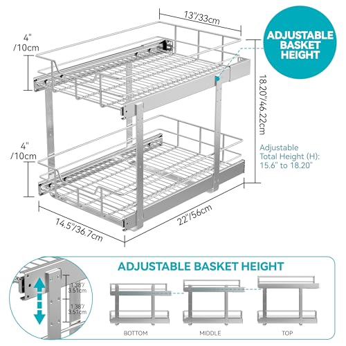 2 Tier Pull Out Cabinet Organizer 15" W X 22" D (2 Tier - Chrome-Plated / 15" W X 22" D)
