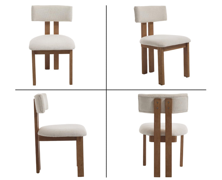 Linen Dining Chairs Set of 2 Modern Farmhouse Kitchen Chairs with Open Low Back Upholstered Wood Side Chairs for Dining Room (2 Count)