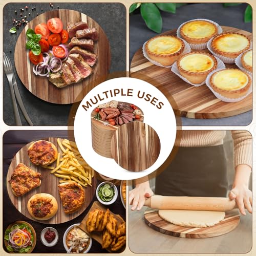 10 Pack 14" Acacia Wooden Round Cutting Boards Bulk 0.6 Inch Thick Round Charcuterie Board Smooth Surface Multipurpose Chopping Serving Tray for Pizza Fruit Vegetables Bread (10 Count)