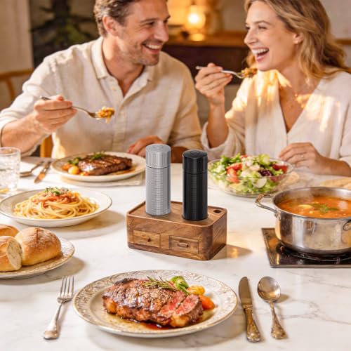 Professional Salt and Pepper Mill Set with Wooden Stand (Salt & Pepper Mill Set (Wooden Base))
