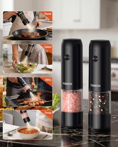Electric Salt and Pepper Grinder Set with LED Lights (Black / Set)