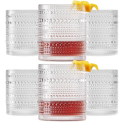 Plastic Hobnail Drinking Glasses Set of 6 Tritan Lowball Cups 10oz