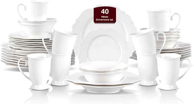 HomeVss, New Bone China Dinnerware Set Embossed Winds, Service for 8-40pc Set