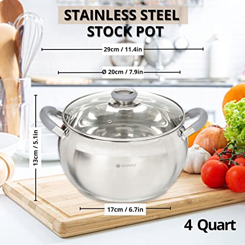 Modern 4 Quart Stainless Steel Stock Pot with Glass Lid