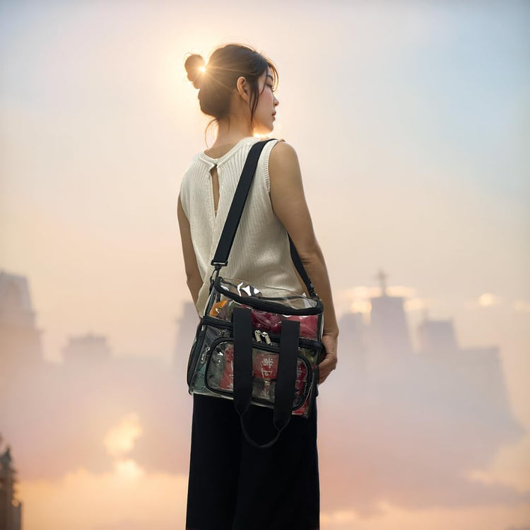 Clear Bag Double Decker for Stadium Events With Shoulder Strap for Women