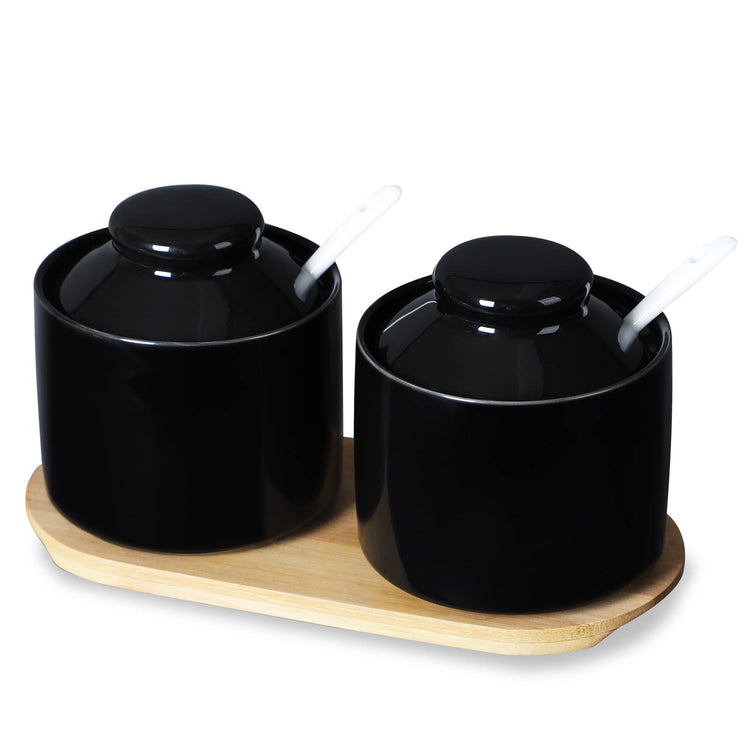 Ceramic Sugar Bowl with Tray and Spoon Set of 2