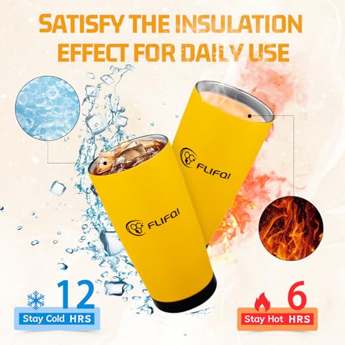 20oz Tumbler with Lid Double Wall Vacuum Insulated Travel Coffee Mug Stainless Steel Thermal Cup Powder Coated Sturdy Coffee Tumbler Gift for Hot and Cold Beverage (20 Ounces / Yellow-GIFT SET)