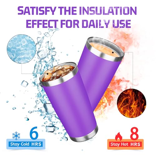 20oz Tumbler with Lid Double Wall Vacuum Insulated Travel Coffee Mug Stainless Steel Thermal Cup Powder Coated Sturdy Coffee Tumbler Bulk for Hot and Cold Beverage (20 Ounces (6 Pack) / Purple)