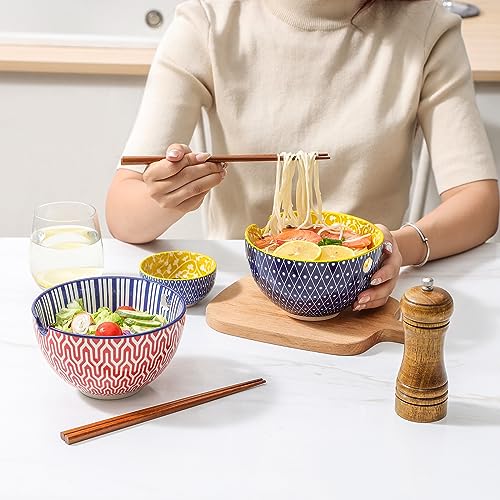 Ceramic Ramen Bowls Set (6 inch, 4pcs / Assorted Colors)