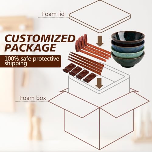 40oz Ceramic Japanese Ramen Bowls Set of 4 (Peacock Green)