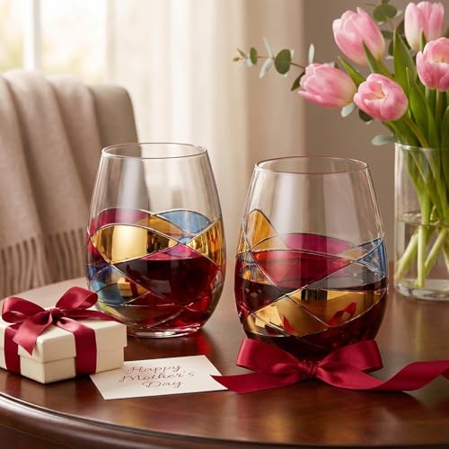 Artisanal Hand Painted Stemless Wine Glasses (2 Count)