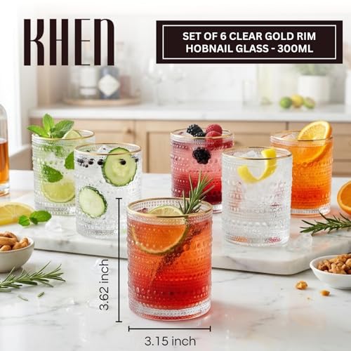 Gold Rim Hobnail Highball Glasses Set of 6 (6 Count)