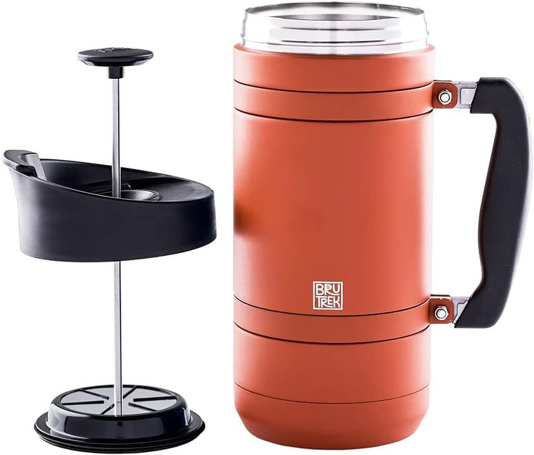 BaseCamp Coffee Press - Double Wall Insulated Stainless Steel - Bru-Stop Technology, No Grounds in Coffee, No Spill Lid (Red Rock, 48 fl.oz)
