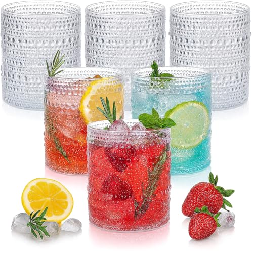 Plastic Hobnail Drinking Glasses Set of 6 Tritan Lowball Cups 10oz