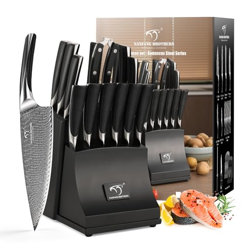 15 Piece Damascus Knife Set with Block (15 Count)