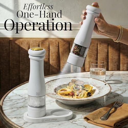 Electric Salt and Pepper Grinder Set (White)