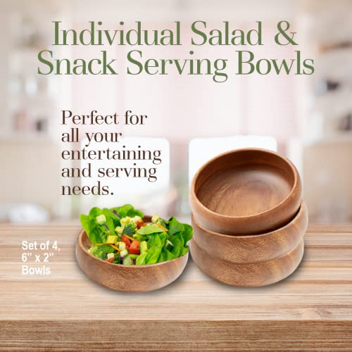 Woodard & Charles Acacia Wood Snack Serving Bowl (6" x 2" Set of 4)