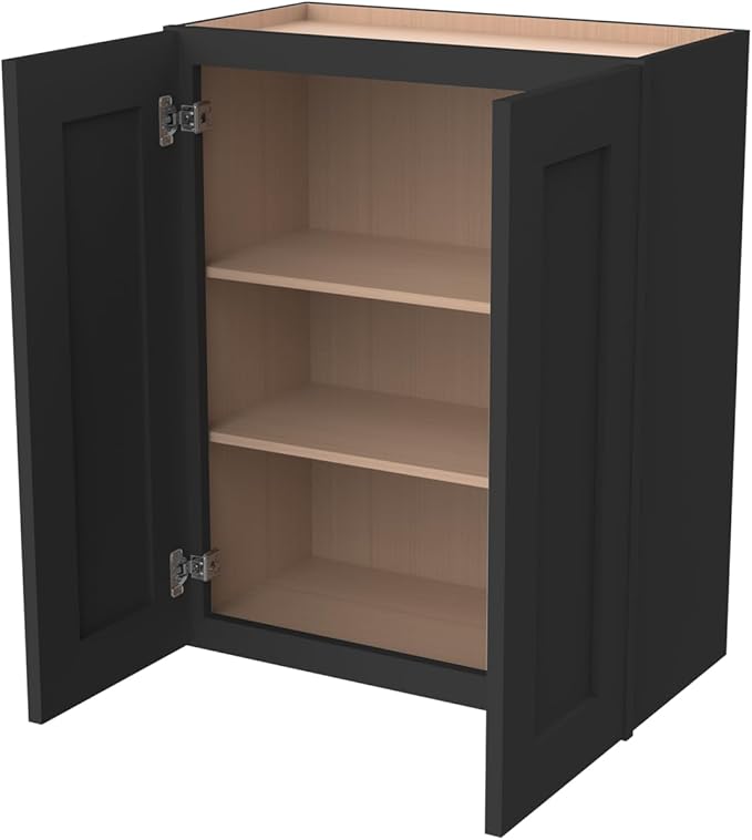 Wall-Mounted Cabinet – Solid Wood Shaker Style Medicine Cabinet with Adjustable Shelves & Soft-Close Doors for Bathroom, Kitchen, and Office Storage (Charcoal Black, 27" W x 12" D x 30" H)