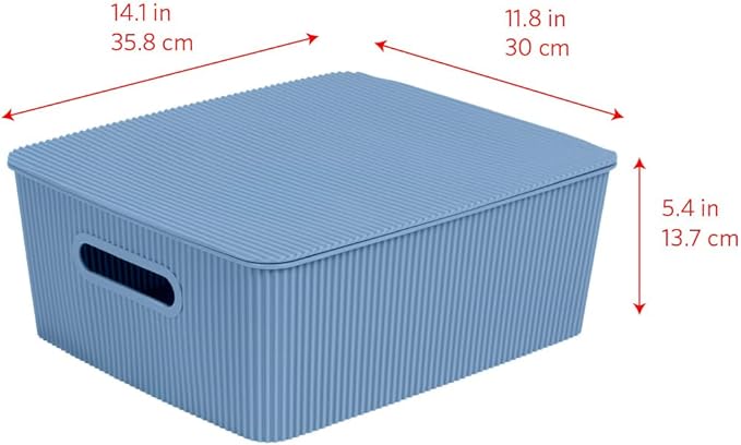 Glad Storage Baskets with Lids - Set of 4 Stackable Plastic Boxes with Handles - Decorative Shelf Organizer Bins for Bathroom and Closet, Blue, 3.1 Gallons
