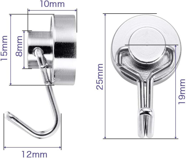BTLIN Mini Magnetic Hooks, Strong Neodymium Magnet with Hook, Heavy Duty Small Metal Hanging Hook Max Load 18 lbs for Kitchen Fridge Grill Office 12 Pack