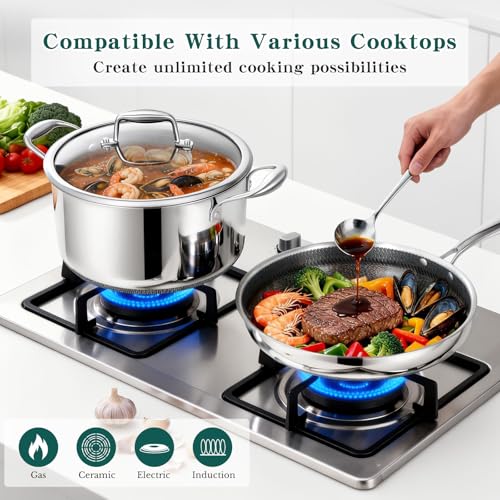 14 Piece Hybrid Stainless Steel Cookware Set with 3 Silicone Trivets
