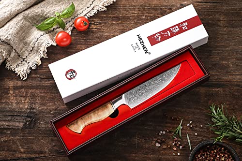 6PCS Kitchen Knife Set Professional Forged Damascus High Carbon Steel Steak Knife Figured Sycamore Wood Handle (6 Count)