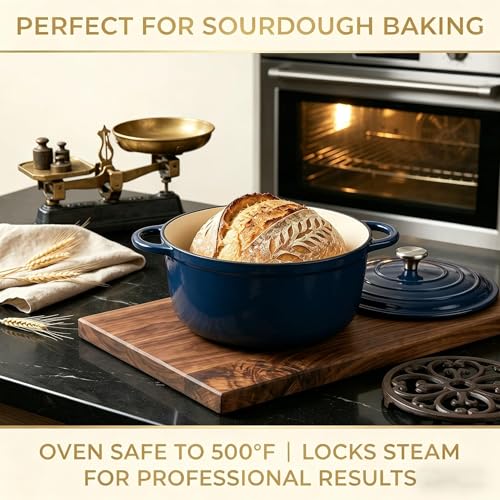 5 Piece Navy Blue Enameled Cast Iron Cookware Set