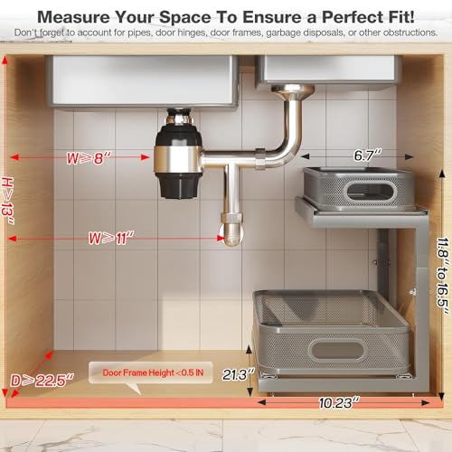 2 Pack 21.3 IN Depth Under Sink Organizer With Next (Gun Gray / 2 Pack-21.3"Dx11.8"-16.5"H)