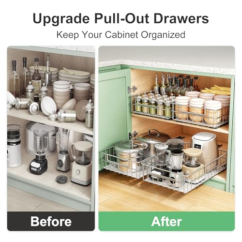Stainless Steel Pull Out Cabinet Organizer ((11.8"W x 16.5"D x 4.7"H))
