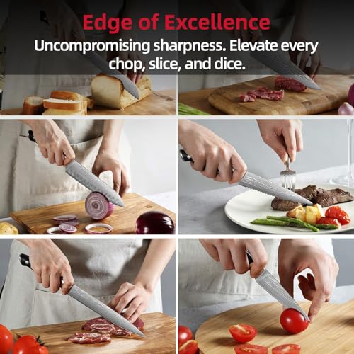 9 Piece Damascus Japanese Kitchen Knife Set with Block (9 Count)