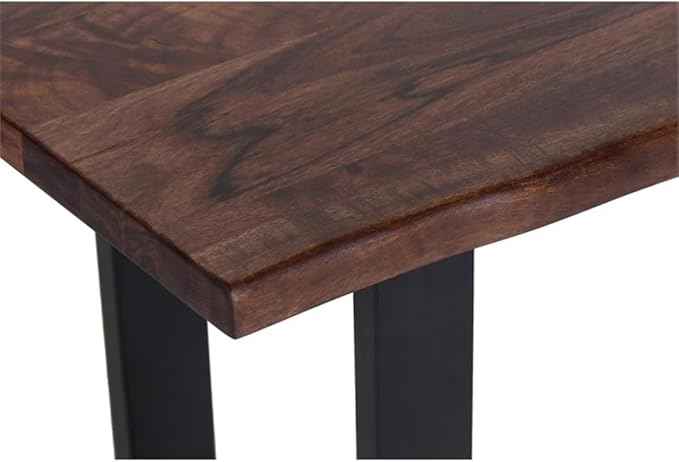 Pemberly Row 55" L Solid Wood Live Edge Dining Bench, Brown & Black Finish, Acacia Wood, Heavy Steel Sled Base, Industrial Modern Style, Scratch-Resistant, Kitchen or Dining Room Seating