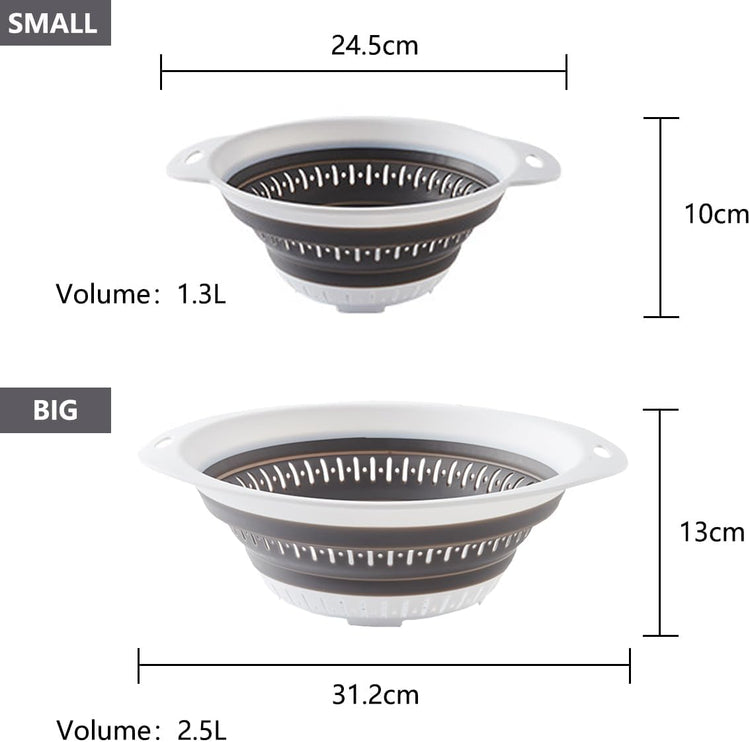 Collapsible Colander and Strainer,Silicone Strainer Colanders & Food Strainers,for Vegetable and Fruit, Kitchen Essentials (2, White, 2.5L+2.5L)