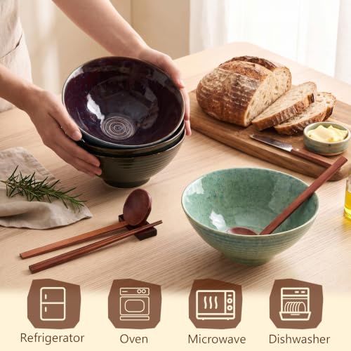 40oz Ceramic Japanese Ramen Bowls Set of 4 (Peacock Green)