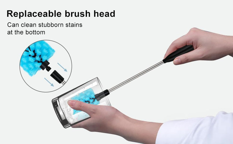 3 in 1 Stainless Steel Long Handled Water Bottle Brush Set, Kitchen Scrubber Cleaning Brush for Mugs, Coffee Cups, Glassware, Wine Glasses, Wake-Ups, with Straw Cleaner, Blue