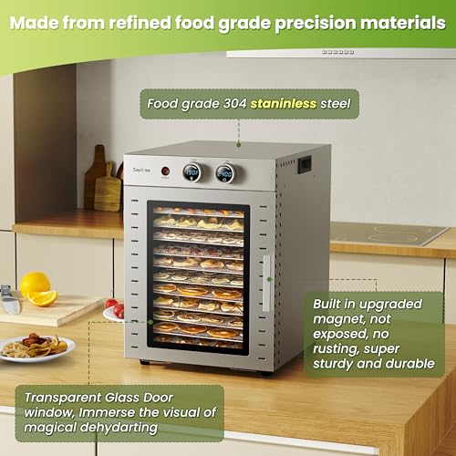 Food Dehydrators Machine with 12 Stainless Steel Trays with Timer Setting Temperature Adjusted 68 ℉ to 194 ℉ Dryer for Herb Fruit Meat Vegetables Mushroom Beef jerky for Commercial Household large (12 Count)