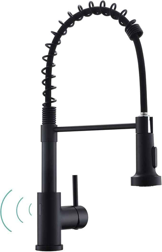 WEWE Matte Black Touchless Kitchen Faucet with Pull Down Sprayer - Motion Sensor Black Kitchen Faucet Spring Single Handle Kitchen Faucets, Stainless Steel Faucet for Kitchen Sink