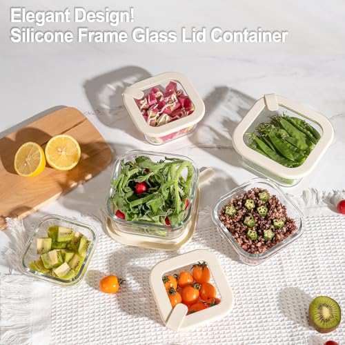 Glass Food Storage Containers with Glass Lids (‎Ivory White -6p)