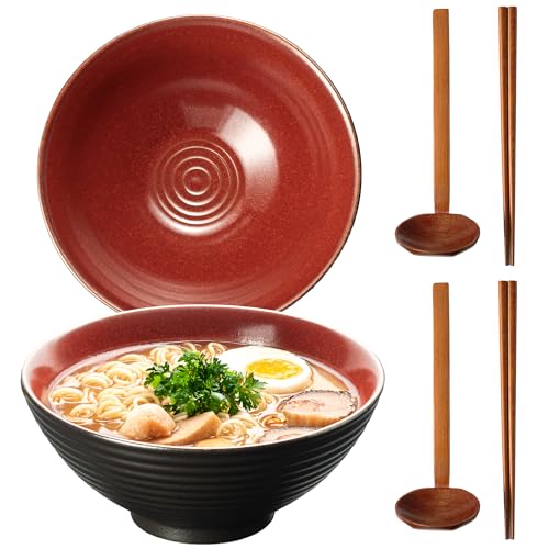 8 Inch 40oz Large Japanese Ramen Bowl Set of 2 (Red)