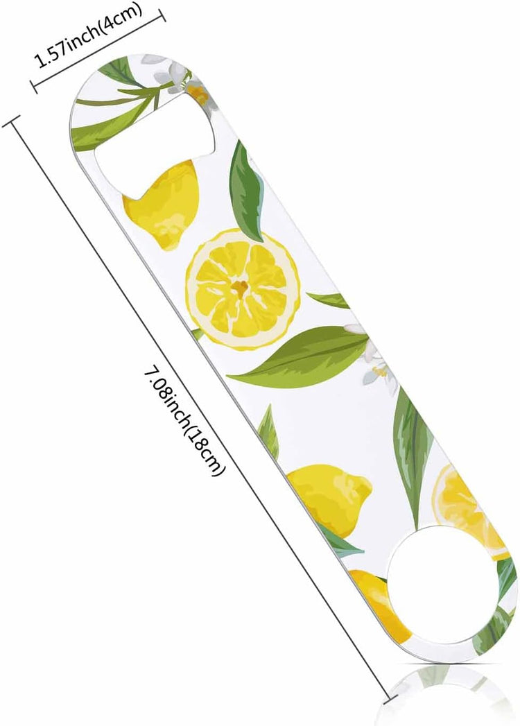 Lemon Stainless Steel Bottle Opener Yellow Fruits with Flowers and Leaves Pattern Flat Beer Bottle Opener Keychain for Home Kitchen Bar Restaurant Party Birthday Gift