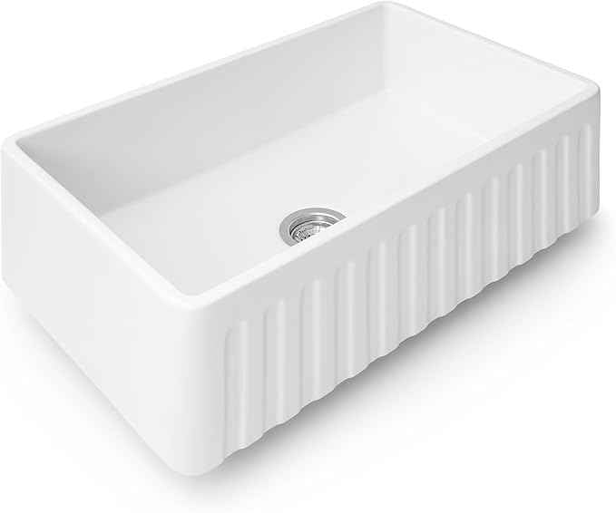 Ruvati 33 x 20 inch Fireclay Reversible Farmhouse Sink - Apron-Front Single Bowl Kitchen Sink - Resistant to High Temperatures - White - Made in ITALY - RVL2300WH