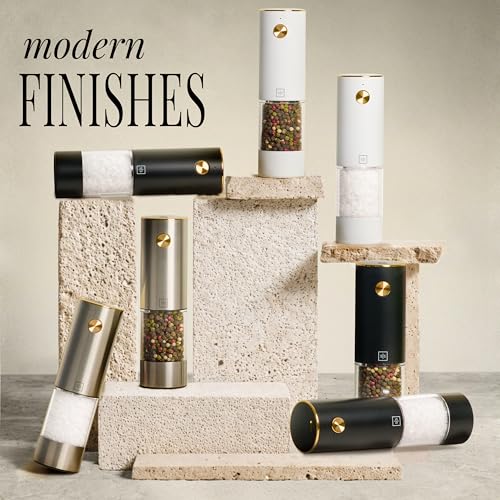 Rechargeable Salt and Pepper Grinder Set (Black, Silver)