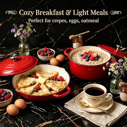 5 Piece Red Enameled Cast Iron Cookware Set