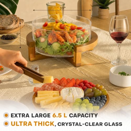 X Large 6.5 L Glass Salad Bowl with Lid Set