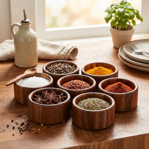 8 Pcs Acacia Wood Salad Bowl 30 oz 6 x 2.5 In