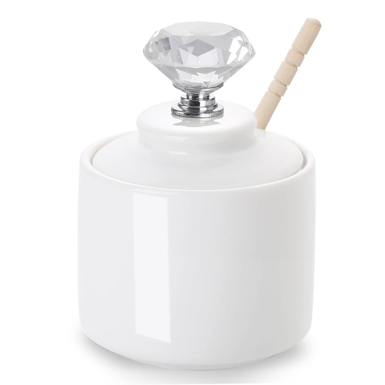 Ceramic Honey Jar with Dipper and Crystal Lid (8 Ounce)