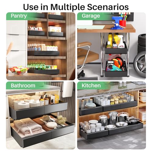 Pull out Cabinet Organizer (Black / 17"D×12"-20"W(2 Pack))