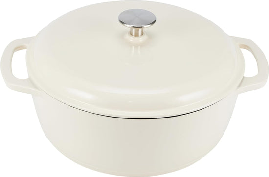 Amazon Basics Cast Iron Dutch Oven Pot with Lid, Enameled, Round, Dual Handles, Heavy-Duty, Medium, 6-Quart, White - Nestoria