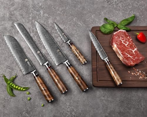 5 Piece Damascus Kitchen Knife Set with Magnetic Block (5 Count)